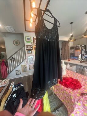 Tiana B. Black Sleeveless Dress with Sequin Bodice